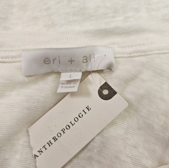 NWT Anthropologie Eri + Ali Cream Linen Split Back Ruffle Top Size Large - Picture 8 of 10